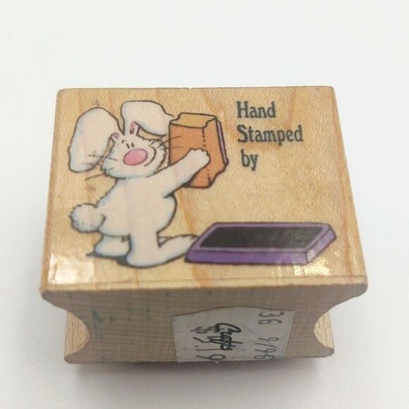 Vintage "Hand Stamped by" Bunny Rubber Stamp - Picture 1 of 3